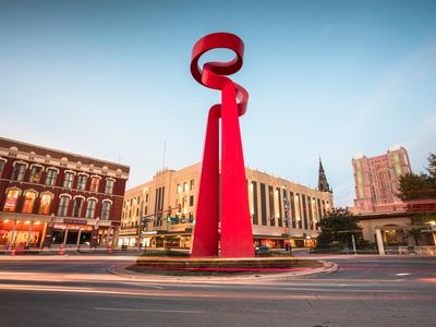 The Torch of Friendship is a 65-foot, 45-ton steel sculpture near San Antonio's River Walk.