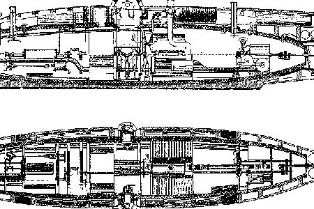 A plan of the Ictineo, the world's first engine-powered submarine.