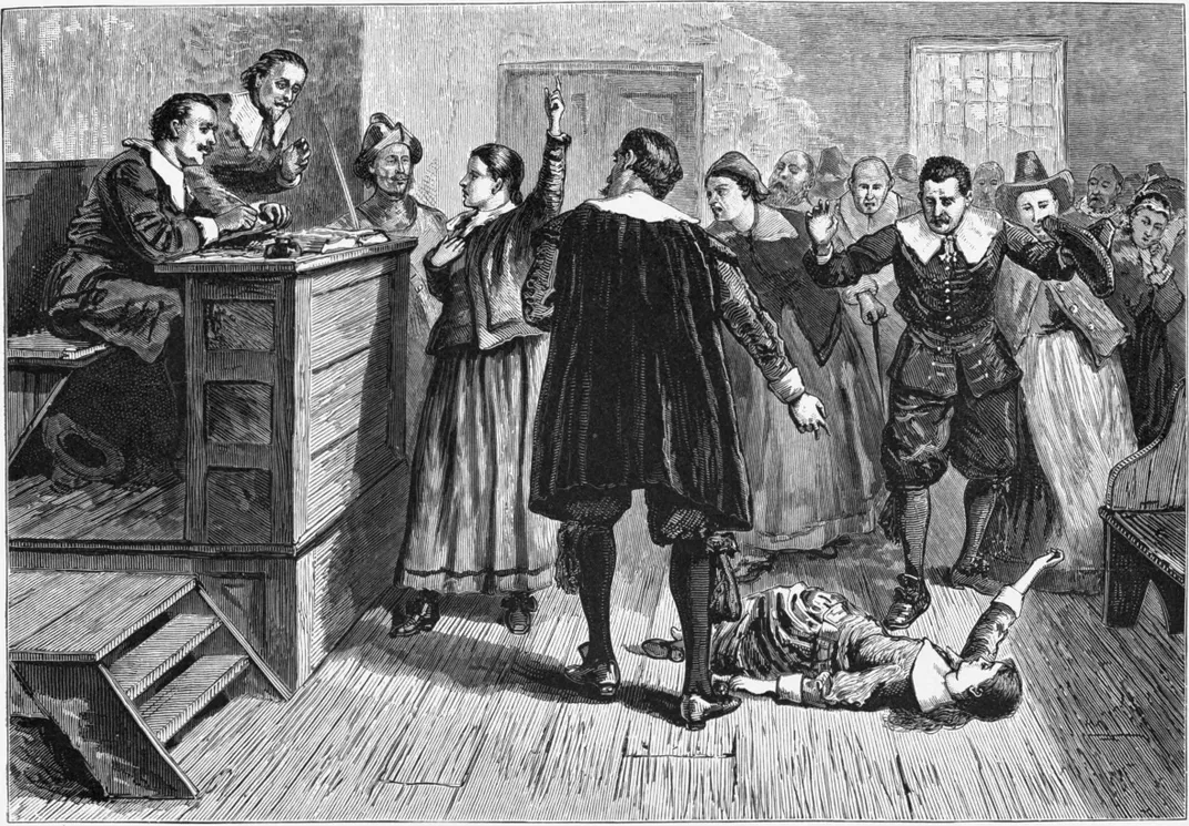 Engraving of witchcraft trials in Salem, Massachusetts