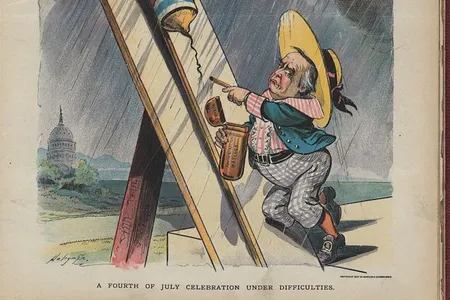 An 1897 poster critiquing the McKinley administration set during the Fourth of July shows the inherent danger of do-it-yourself fireworks.
