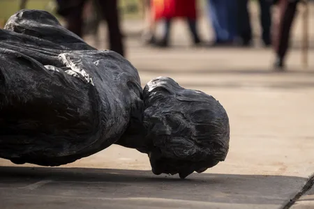 Protesters led by Bad River Anishinaabe activist Mike Forcia toppled this statue of Christopher Columbus on June 10, 2020.