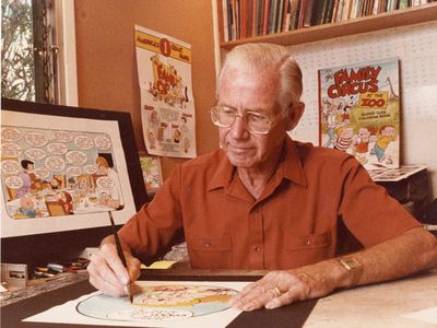 Cartoonist Bil Keane in his studio in 1990.