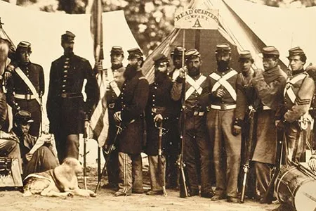 "We expect a fight every moment," a Confederate private reported from Virginia, where New York's 8th militia, pictured, camped.