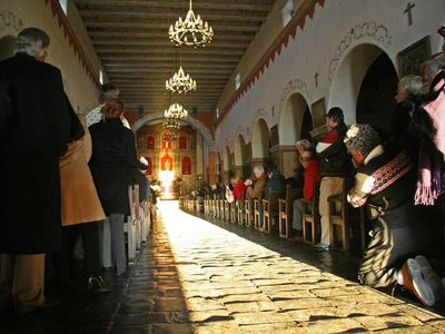 The 2007 midwinter solstice illumination of the main altar tabernacle of Old Mission San Juan Bautista, California.