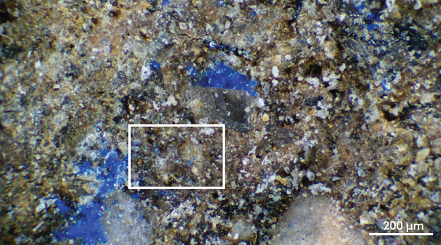 Close-up photo of stone with spots of blue