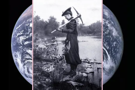 Baber gathering fossils at Mazon Creek, Illinois, 1895, during the first field class at the University of Chicago to which women were admitted.