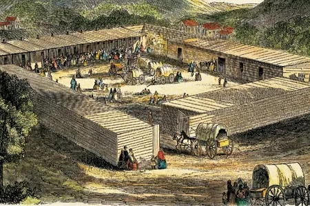 A Mormon encampment in Provo, 1858