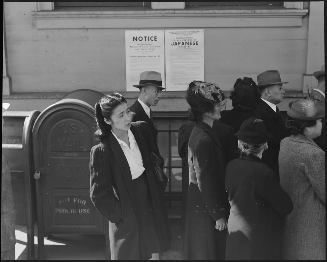 San Francisco residents of Japanese ancestry appear for registration prior to evacuation