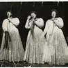Three images of Ella Fitzgerald, side by side. Her eyes are closed as she sings into the microphone she is holding in front of her.