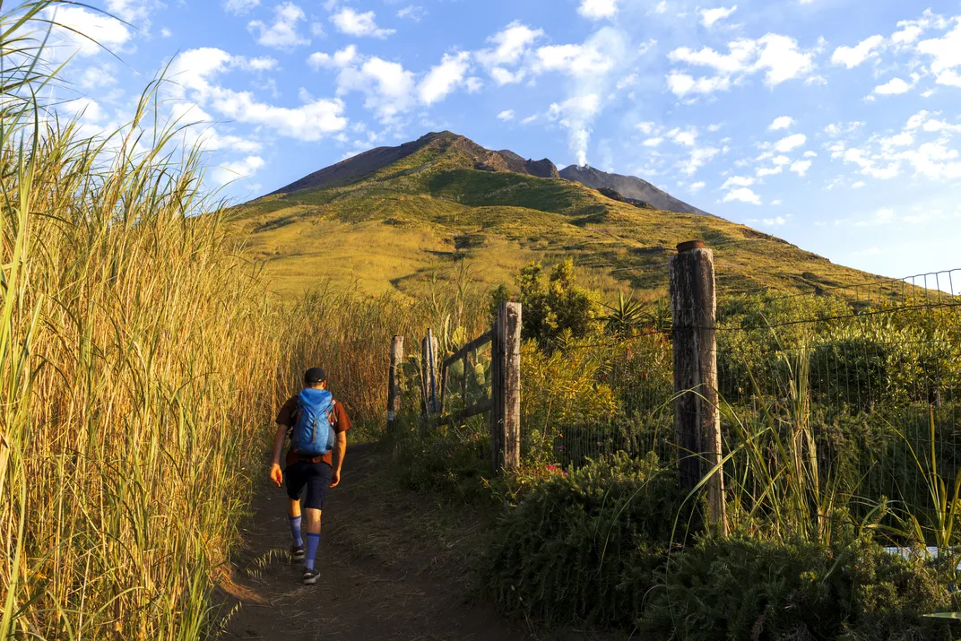 Hiker on the island of Stromboli