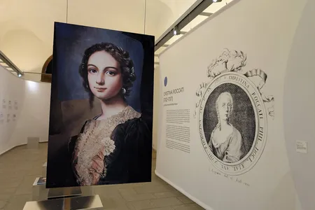 This portrait of Cristina Roccati (left) is by the contemporary Italian painter and engraver Matteo Massagrande. In the background is the only depiction of Roccati (right) from the 18th century.