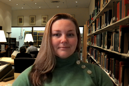Example of a new meeting background in use, featuring the Dibner Library of the History of Science and Technology. (Smithsonian Libraries and Archives)
