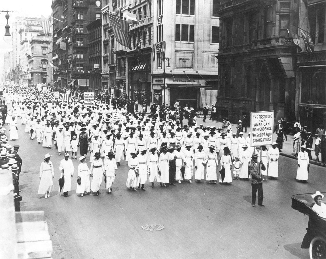 Protesters march in support of Black rights during the Silent Parade in New York City on July 28, 1917.