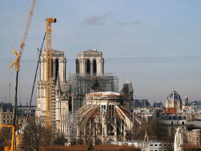 Notre Dame Cathedral is seen during restoration work more than eight months after the fire that ravaged the emblematic monument on December 18, 2019 in Paris, France.