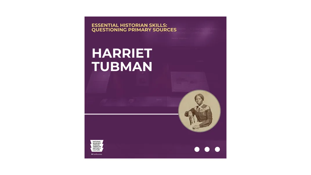 Purple slide with Harriet Tubman's name and portrait