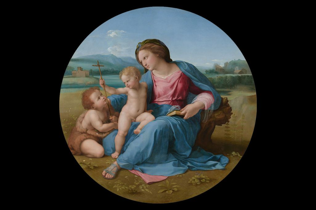 Raphael (Raffaello di Giovanni Santi), The Virgin and Child with Infant Saint John the Baptist in a Landscape (The Alba Madonna)