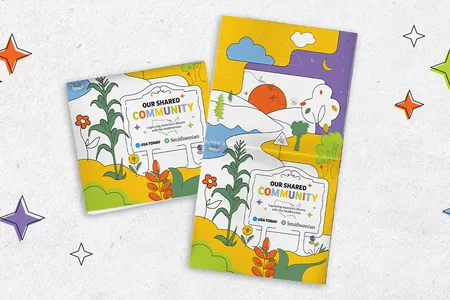 Multi-color newspapers with one folded and one spread out