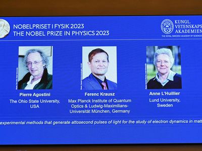 From left to right, pictures of the three winners of the 2023 Nobel Prize in Physics:&nbsp;Pierre Agostini, Ferenc Krausz and Anne L&rsquo;Huillier.&nbsp;L&rsquo;Huillier is just the fifth women to receive the physics prize since the award&#39;s inception in 1901.&nbsp;