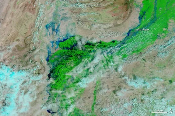 The Indus river, showing the flooding, as of September 13, 2012