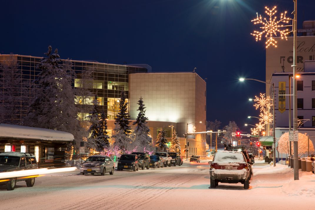 Downtown Fairbanks in winter. Credit: Sherman Hogue/Explore Fairbanks