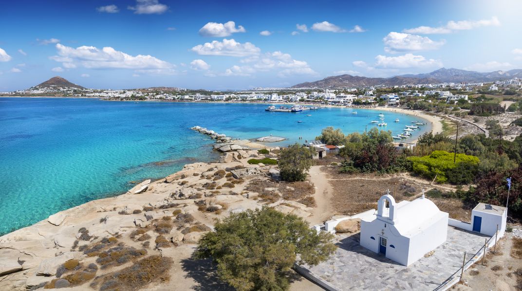 Beautiful bay and historic church on Naxos