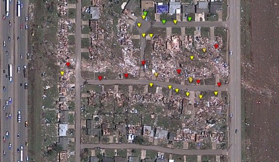 EF-1 to EF-4 rated damage in Moore, Oklahoma.