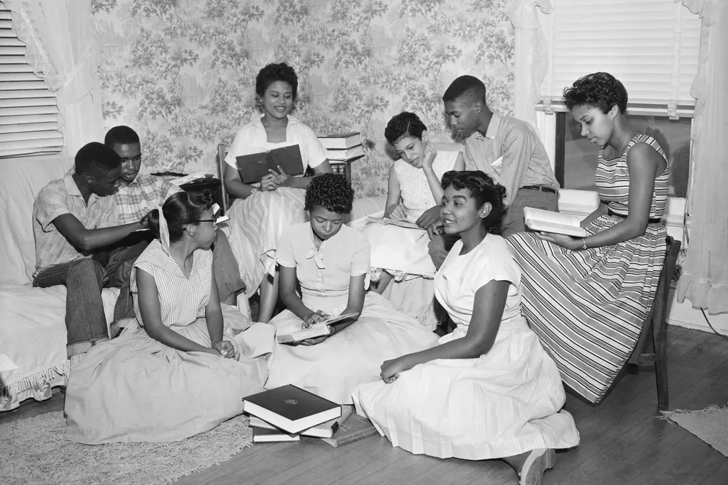 Members of the Little Rock Nine studying