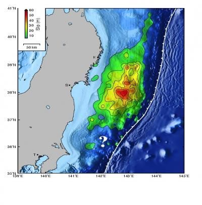 A model of estimated fault slip for the March 2011 Japanese earthquake.