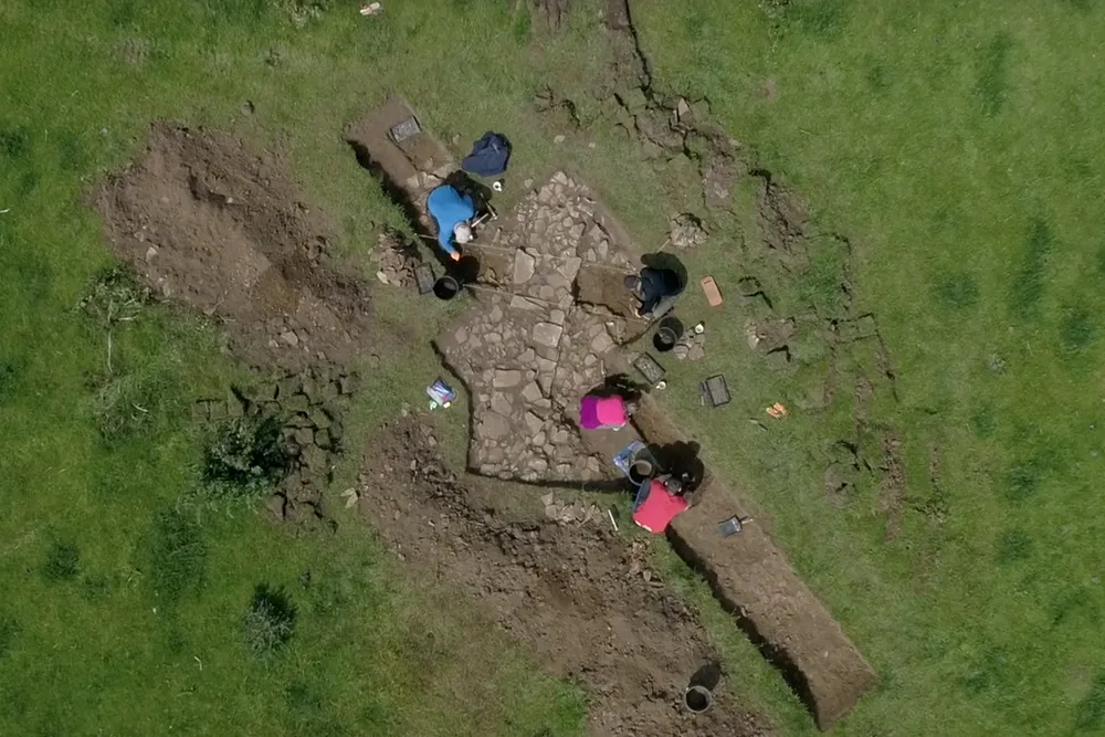 An aerial view of excavations at Collyweston Palace