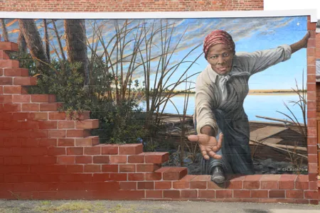 Dorchester County artist Michael Rosato painted a mural of Harriet Tubman in Cambridge, Maryland.