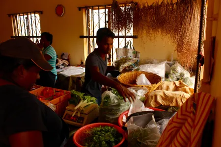 Shoppers flock to a stall to purchase organically grown produce, a rarity on the island of Mauritius. As incomes rise here, so does the demand for organic, but only a handful of farmers have figured out how to balance organic growing with the special demands of a tropical climate.