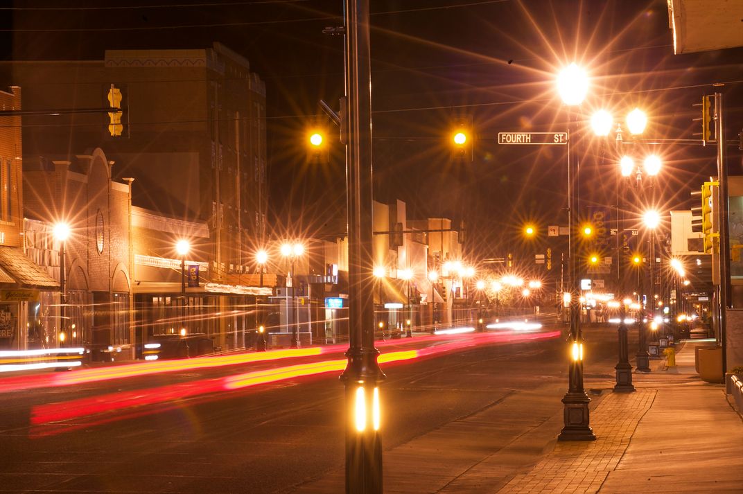 Glare from streetlights in Liberal, Kansas