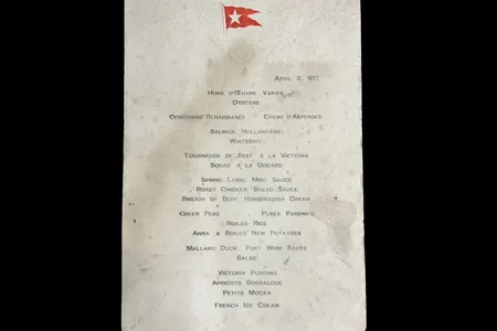 This is the only known first-class Titanic dinner menu of its kind from April 11, 1912.