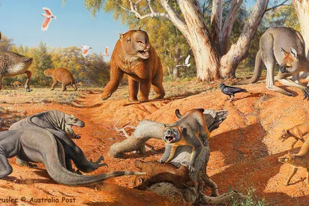 An illustration of Australia's past megafauna.