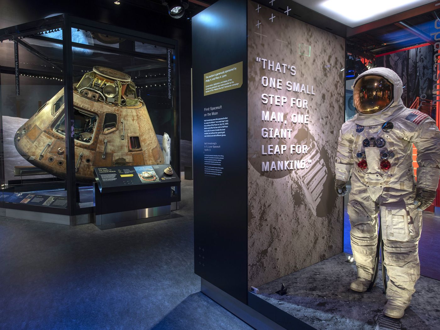 Apollo 11 space suit and command module