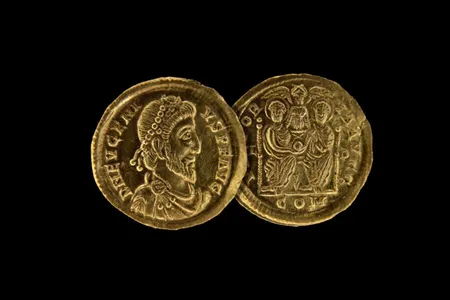 The coins are marked with the faces of nine Roman emperors.