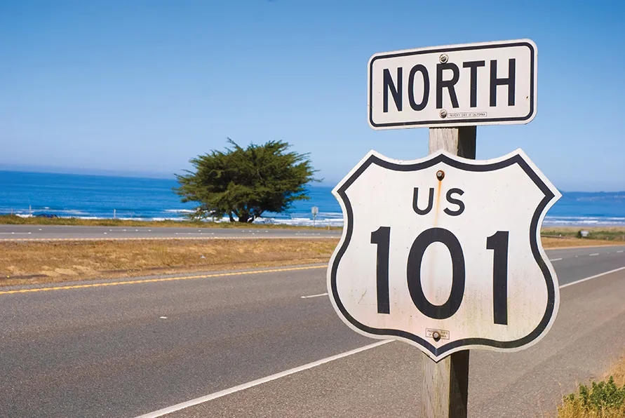 Sign going North on the 101 highway in California