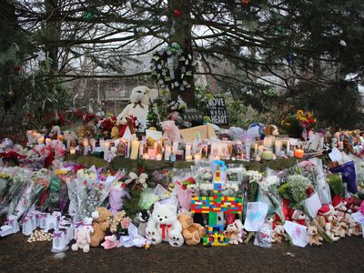 A shrine set up for the victims of the Sandy Hook Elementary shooting in 2012. 