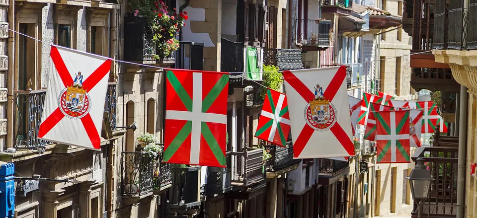  Flag-lined street in Hondarribia 