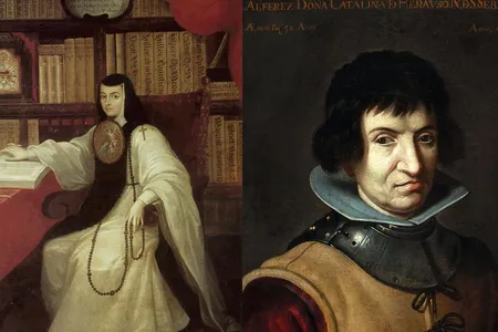“Wise and Valiant: Women and Writing in the Golden Age of Spain” spotlights Sor Juana Inés de la Cruz (left) and Catalina de Erauso (right), among others.