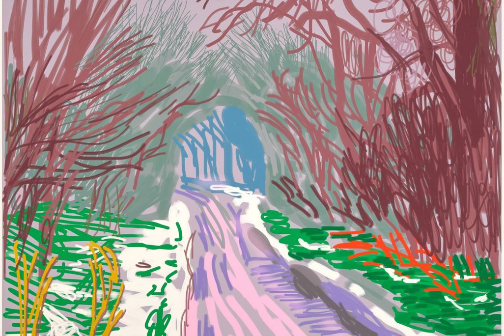 One of David Hockney's drawings from The Arrival of Spring in Woldgate, created on an iPad