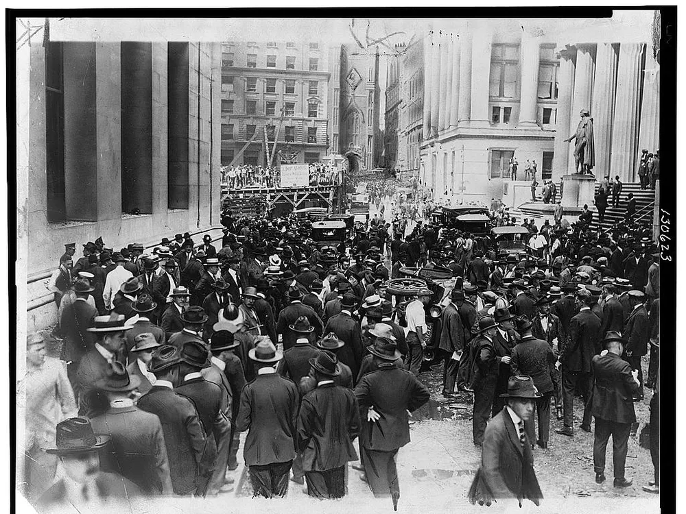 crowds gather on Wall Street