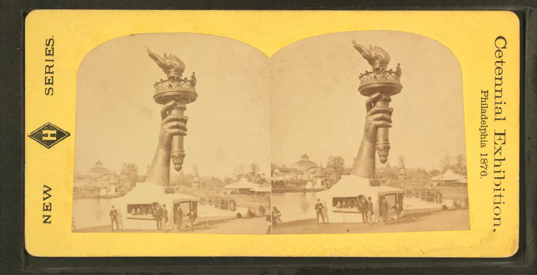 The right arm and torch of the Statue of Liberty