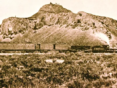 Crocker's Car heads to Promontory Summit in 1869. The car shuttled railroad president Leland Stanford from Sacramento to officially complete the transcontinental railroad, and probably also carried the iconic Golden Spike to the ceremony.