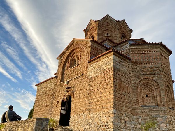 Shooting lights from St John Orthodox Church at Kaneo, North Macedonia thumbnail