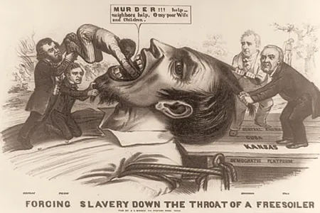 Democrats (in a 1856 cartoon) paid a heavy price for the perception that they would go to any lengths to advance slavery.