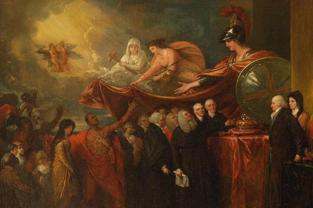 A Benjamin West painting of the reception of American loyalists by Great Britain in 1783