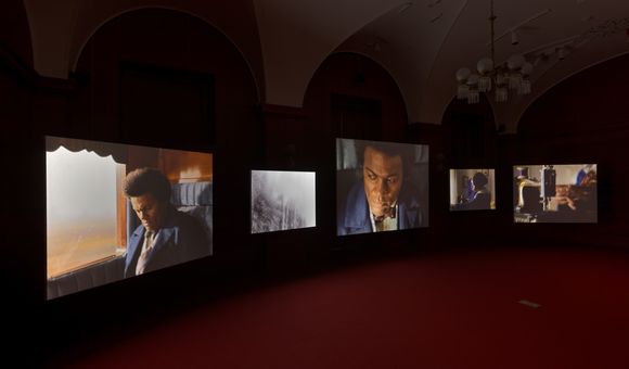 Five screen video installation