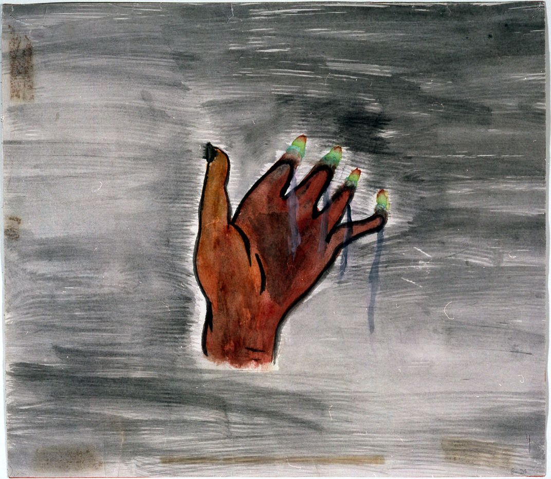 Akiko Takakura drawing of charred fingertips