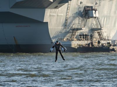 Richard Browning launched himself from Britain’s largest aircraft carrier during the ship’s visit to Annapolis last November.